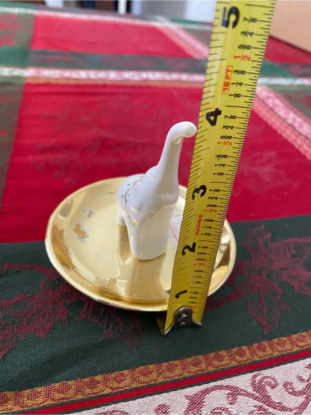 Elephant Ring Trinket Jewelry Holder White Ceramic Gold Base